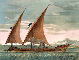 Galeere unter Segel, fliegender Standard des Kommandanten des Geschwaders, aus 